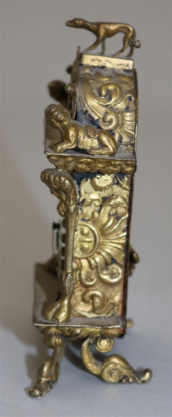A 19th century Viennese gem set ormolu desk timepiece, 4.5in.